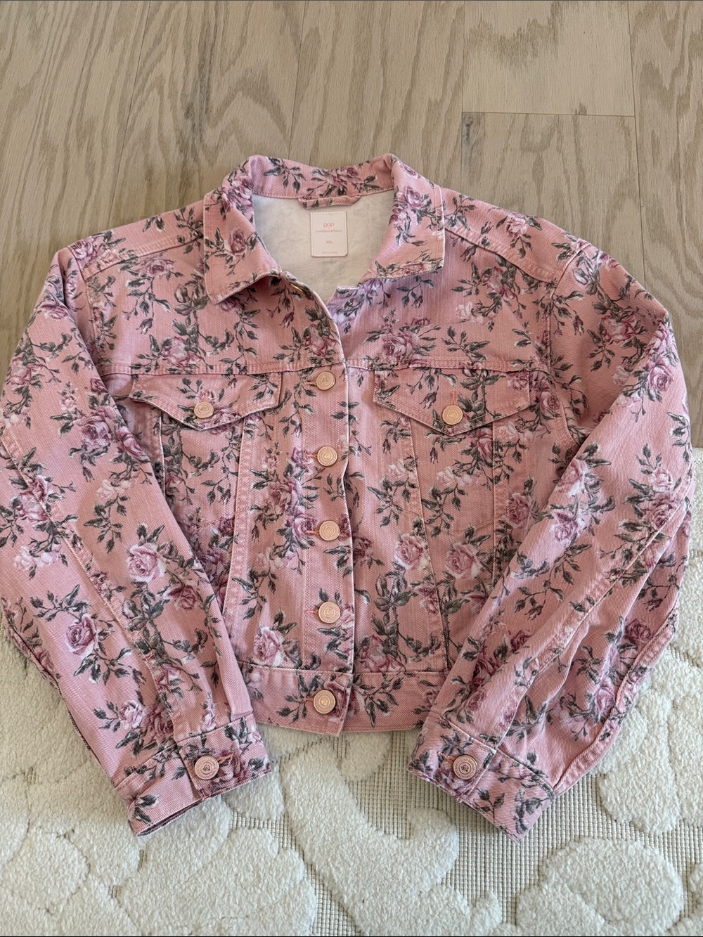 LoveShackFancy x GAP Pink Floral Denim Jacket